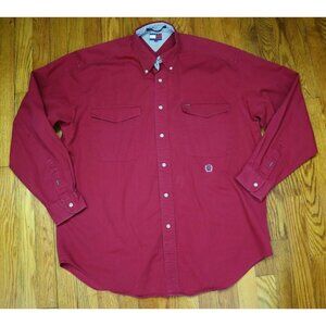 TOMMY HILFIGER - MEN'S RED LONG SLEEVE BUTTON-UP SHIRT  - SIZE L